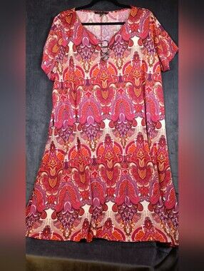 Womens Pink & Red Paisley Print Dress. Very Comfortable
